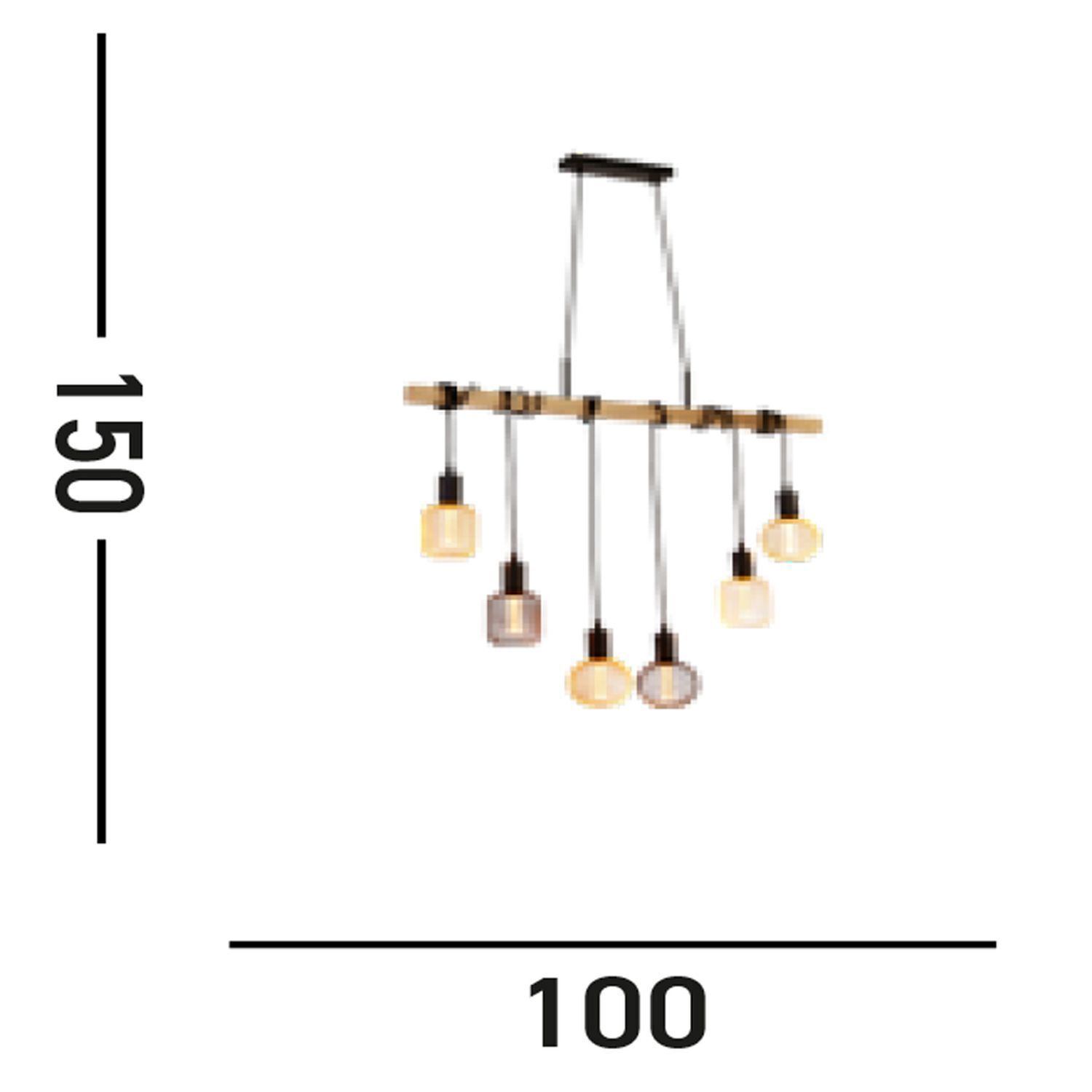 Natürliche Hängelampe Holz E27 100 cm 6-flammig Vintage