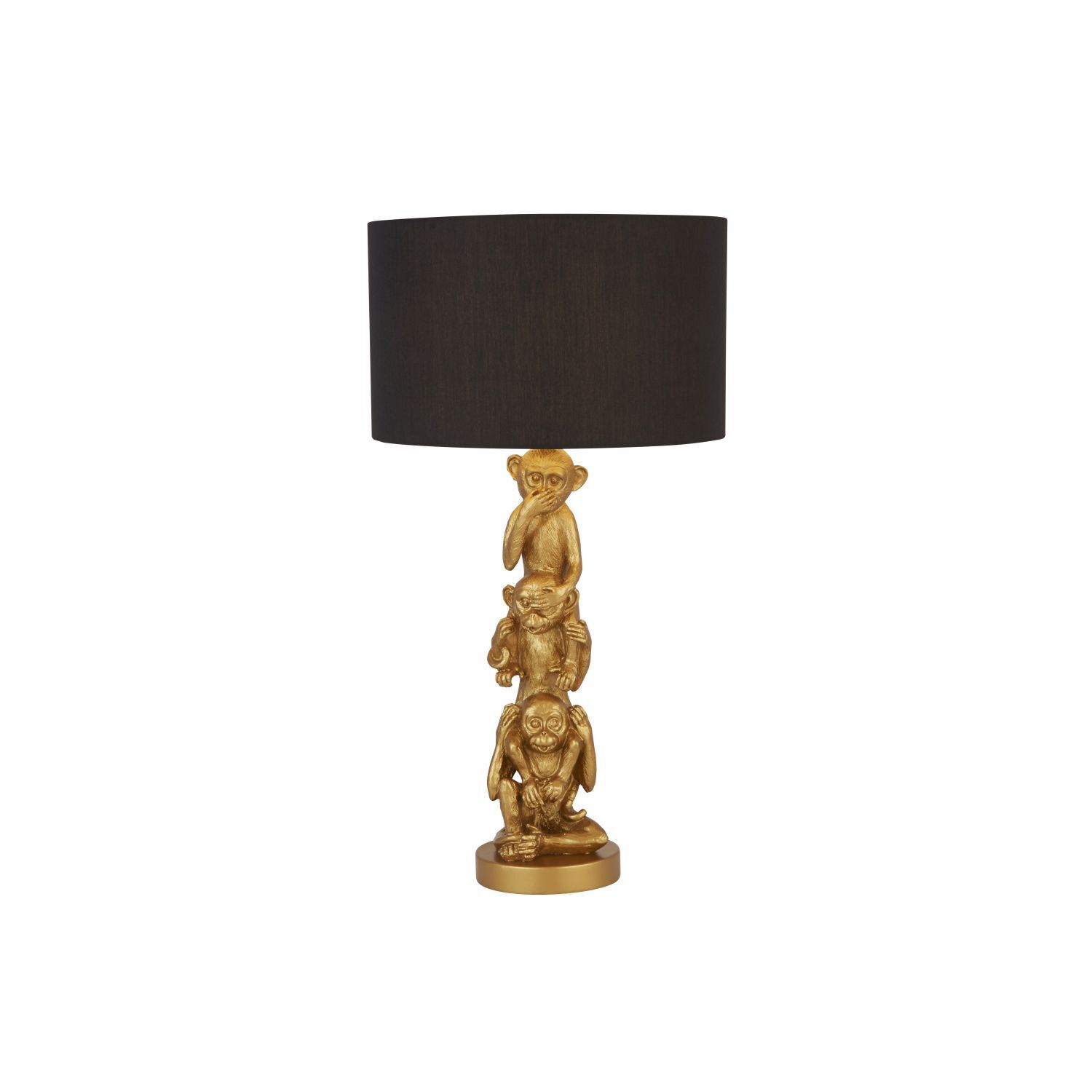 Tischlampe Schwarz Gold 51,5 cm hoch E27 Stoff Resin Affen