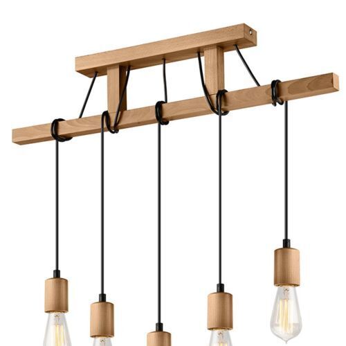 Pendellampe Holz 5-flmg lang Esstisch vielseitig