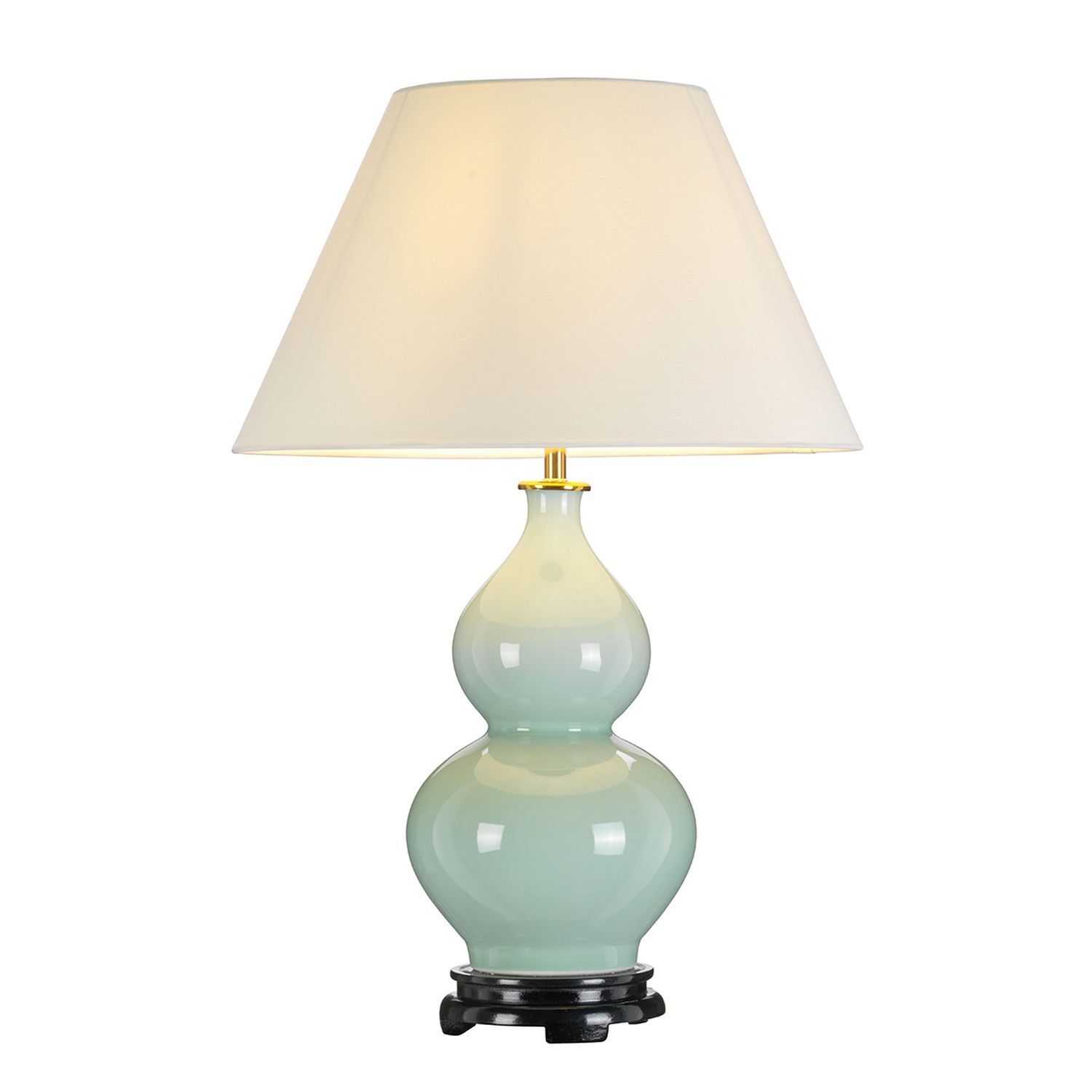 Tischlampe Keramik Stoff in Grün Ecru 64 cm Klassisch E27