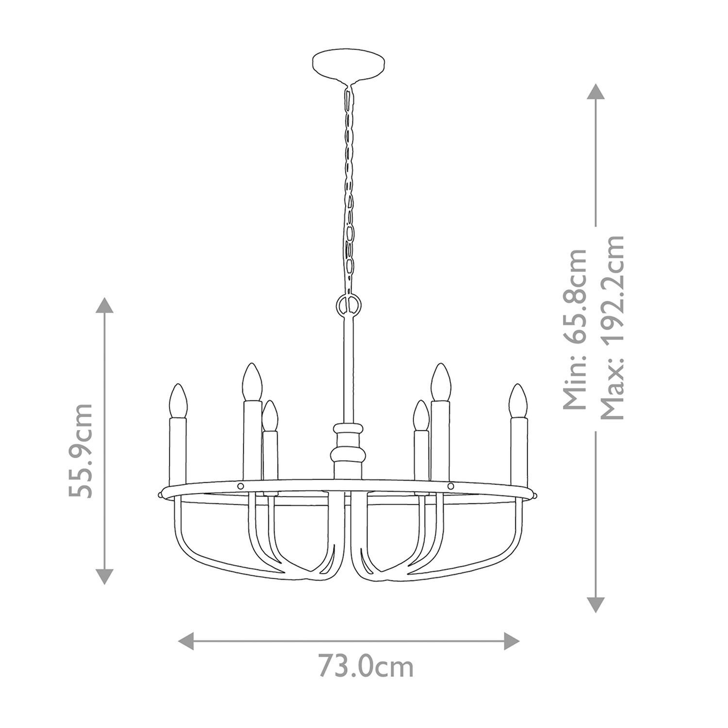 Kronleuchter Metall B: 73 cm H: max. 192,2 cm E14 VIGO