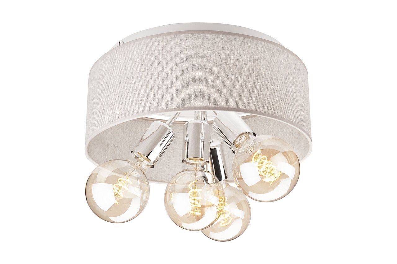Deckenlampe Stoff Metall 4x E27 Ø 35 cm Beige Chrom