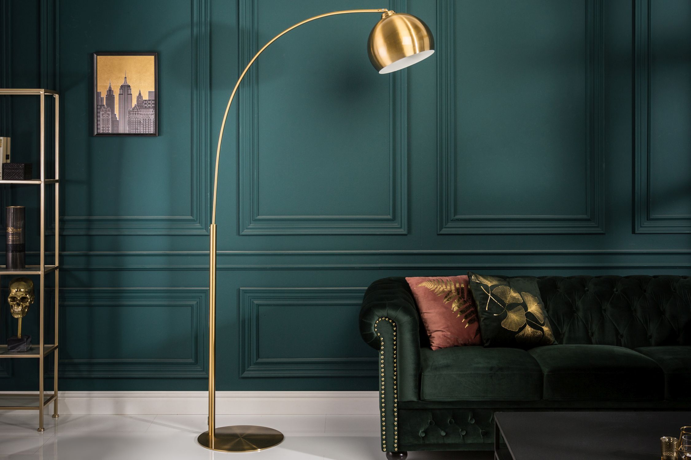 XXL Bogenlampe Metall 205 cm E27 Retro elegant in Gold