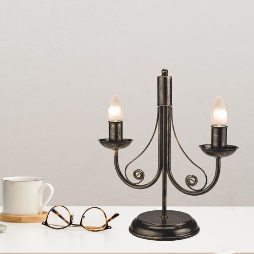 Tischlampe Metall Schwarz Rustikal H:36cm Antik