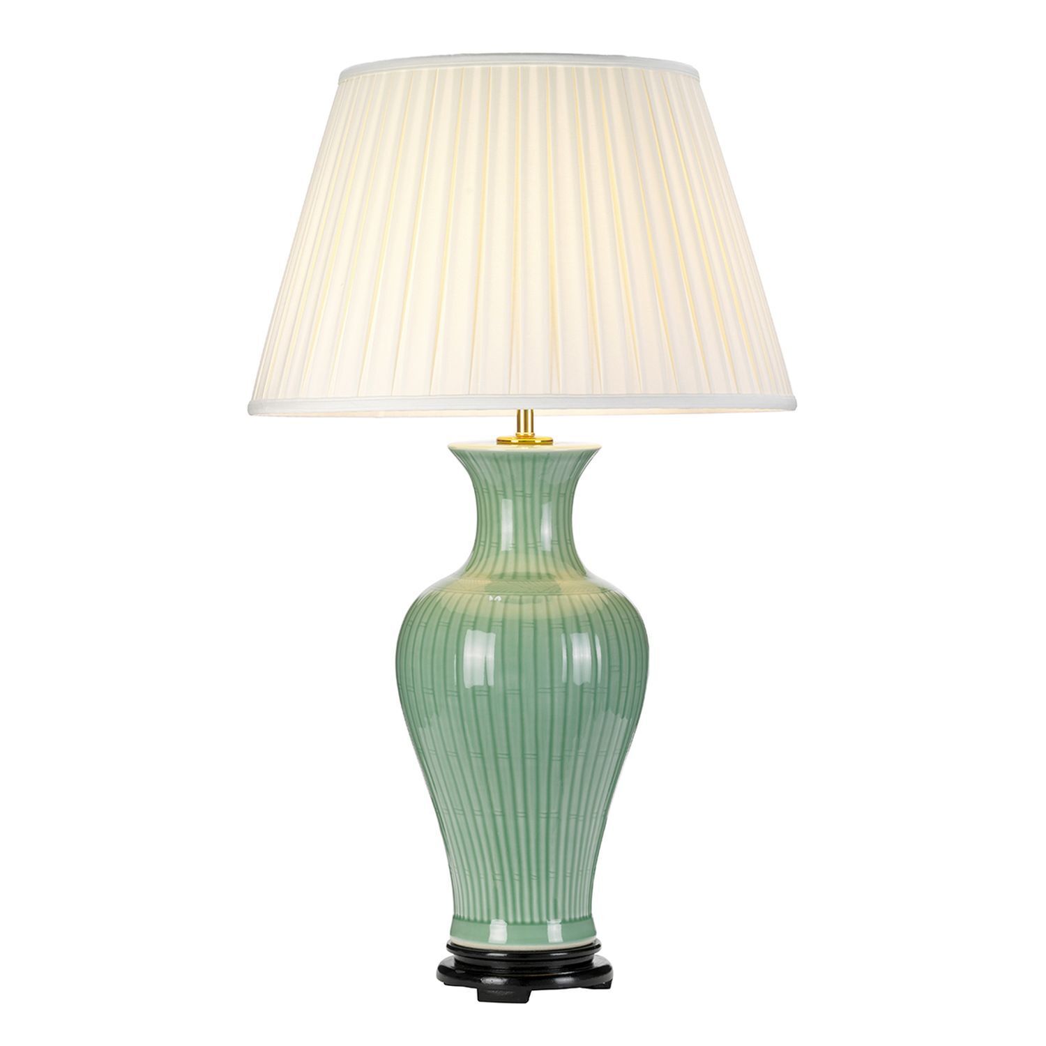 Tischlampe Keramik Stoff Grün Creme 81cm E27 Nachttisch