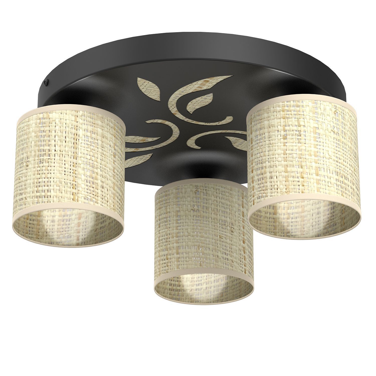 Runde Deckenlampe Rattan Metall Schwarz Ø35 cm blendarm