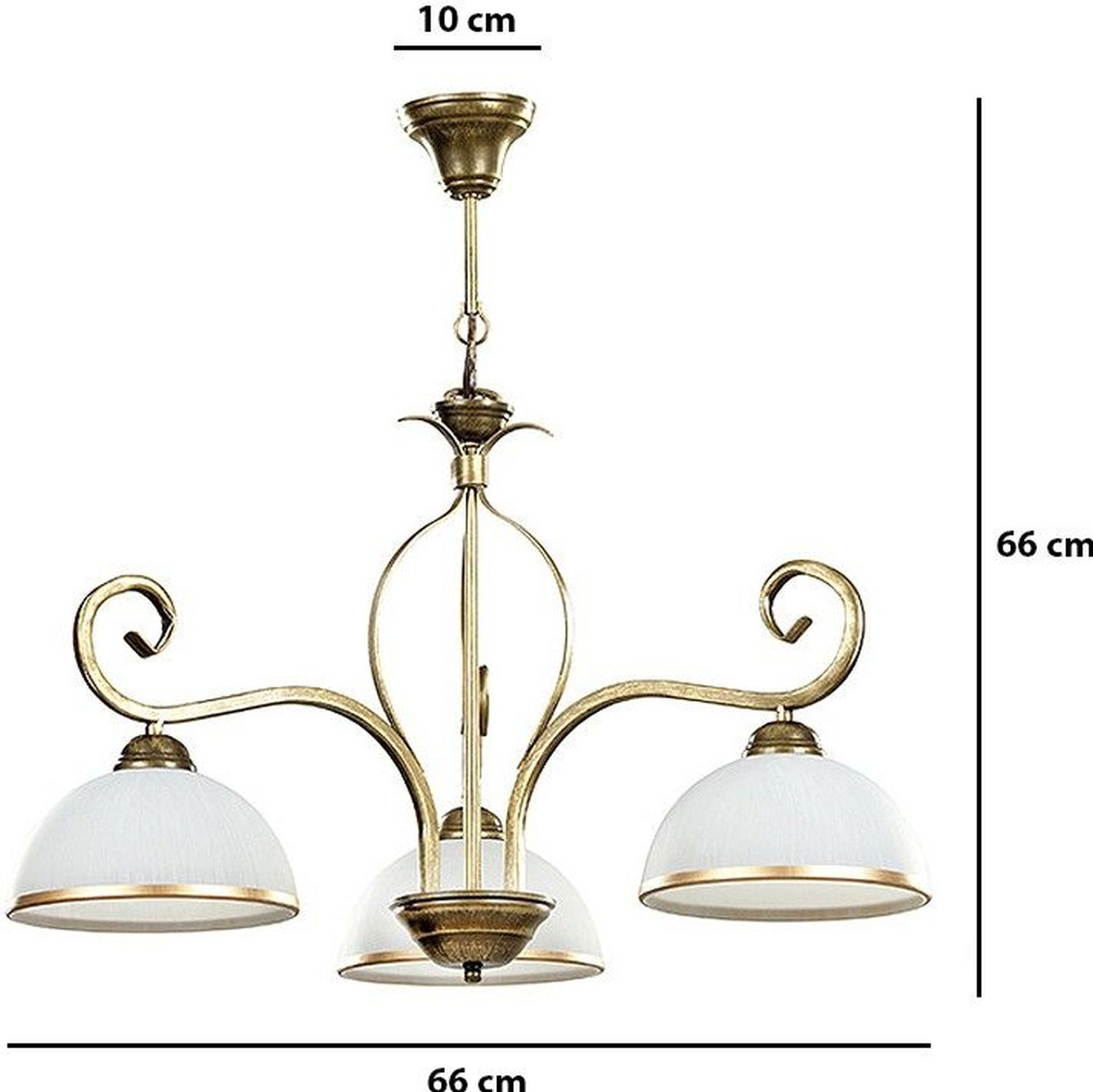 Deckenleuchte Gold Antik Weiß Glasschirm 3-flammig