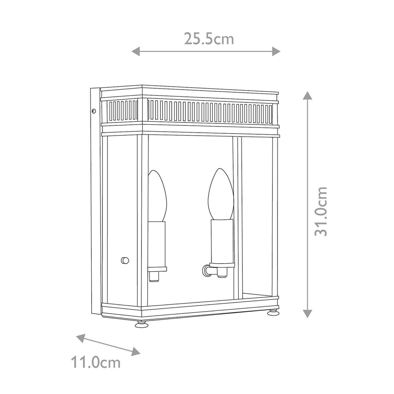 Außenleuchte aus Messing Glas IP44 31 cm hoch 2x E14