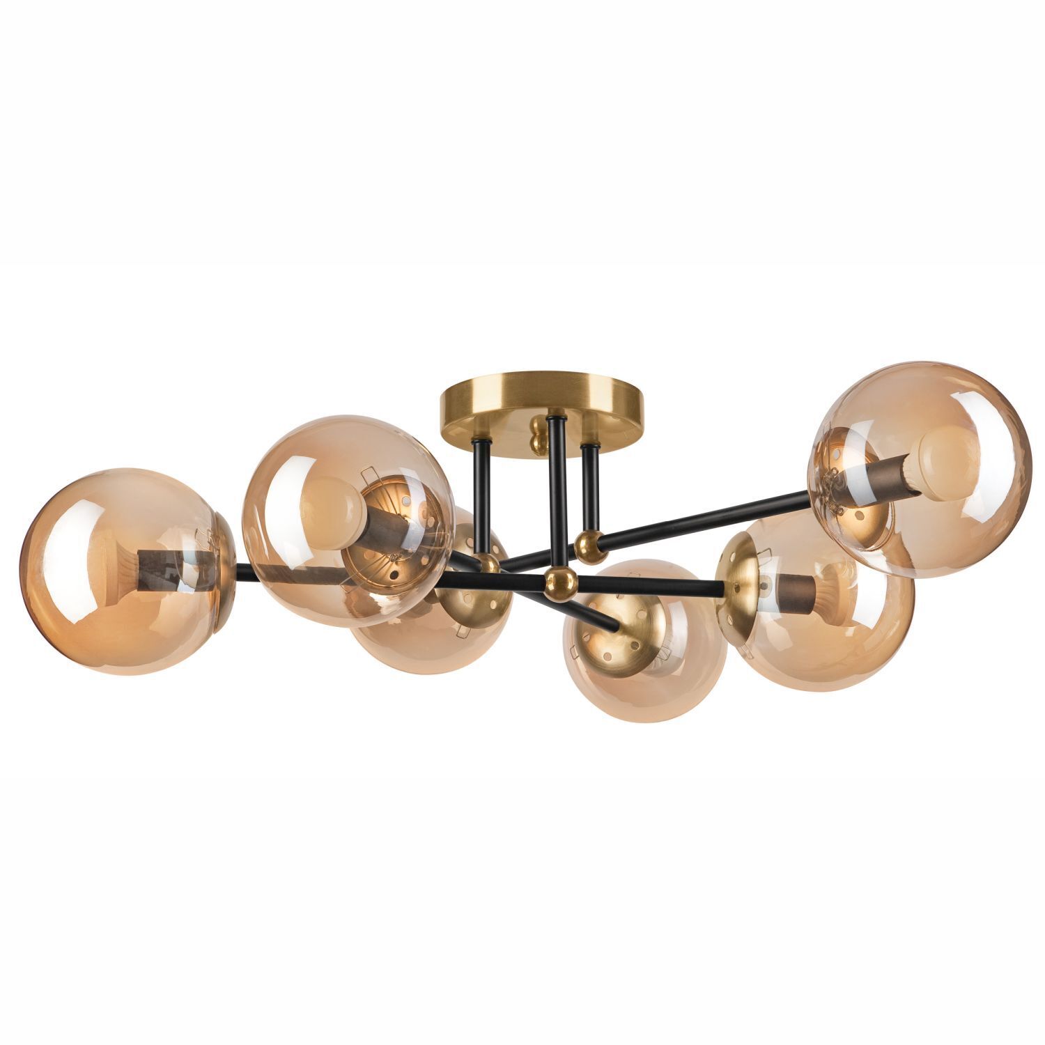 Blendarme Deckenlampe in Gold Glas Metall 6-flammig E14