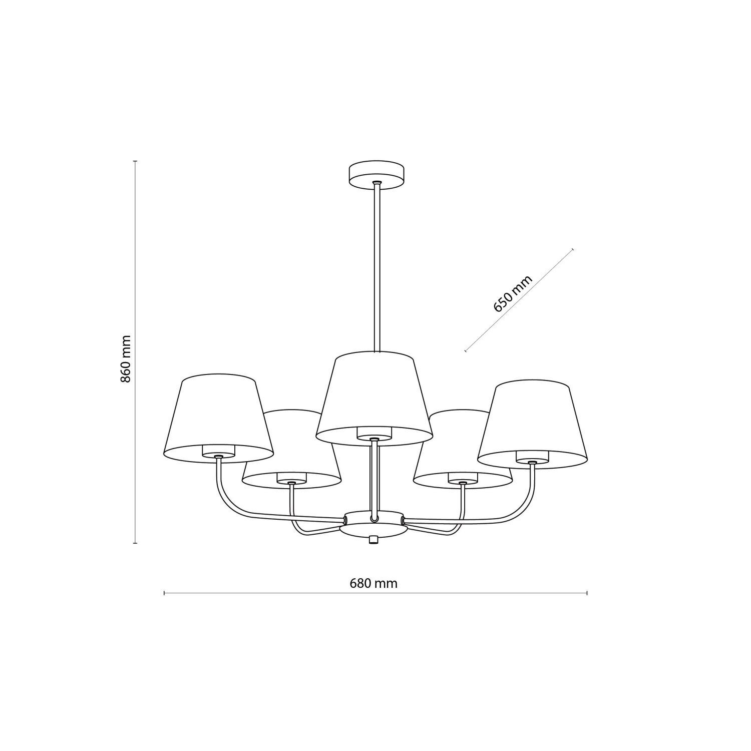 Kronleuchter Modern Metall Stoff Schirm 5-flammig E27