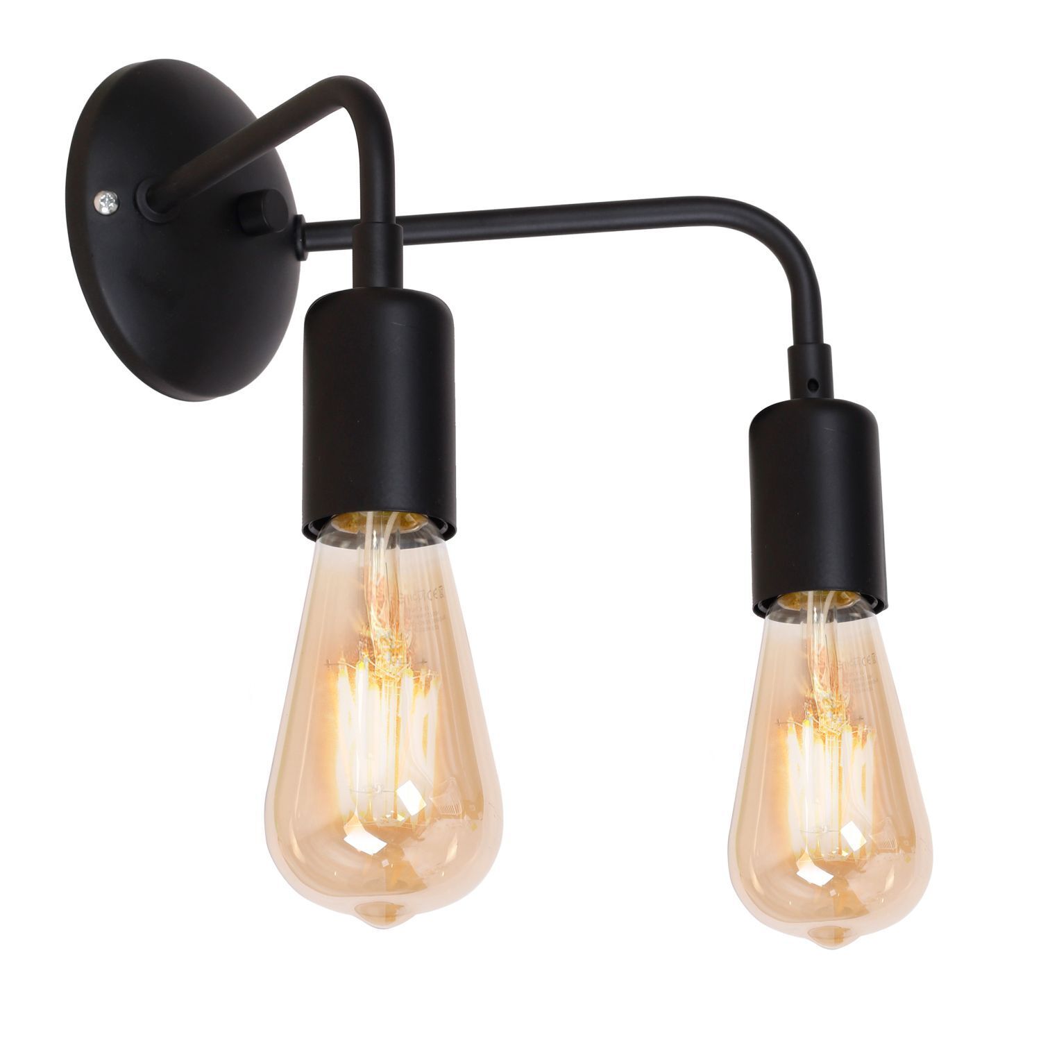 Wandlampe Schwarz Metall Retro Design 2 flammig