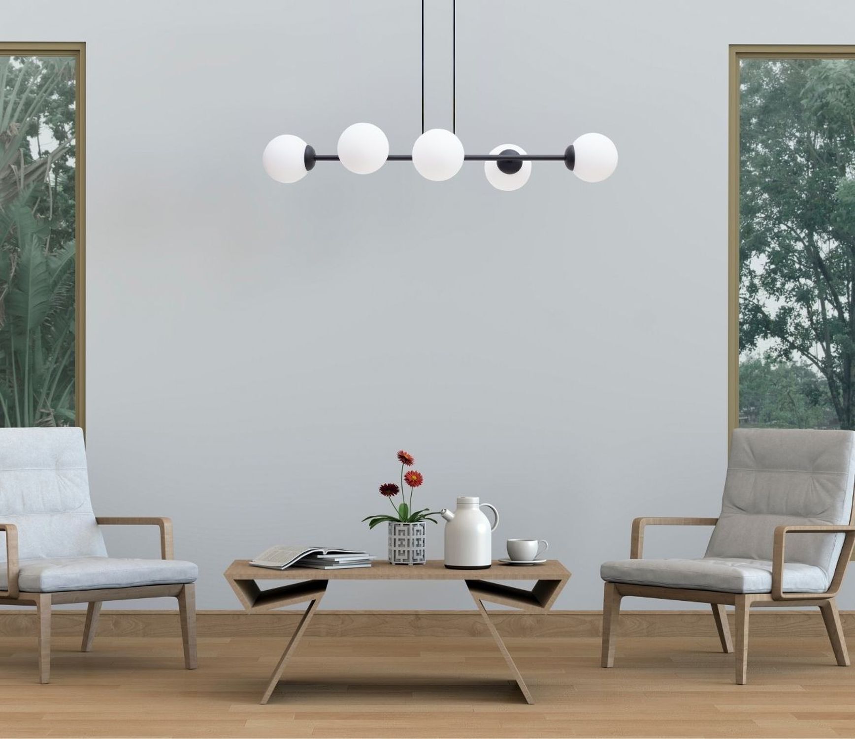 Hängelampe blendarm Glas Metall 100 cm lang E27 Schwarz