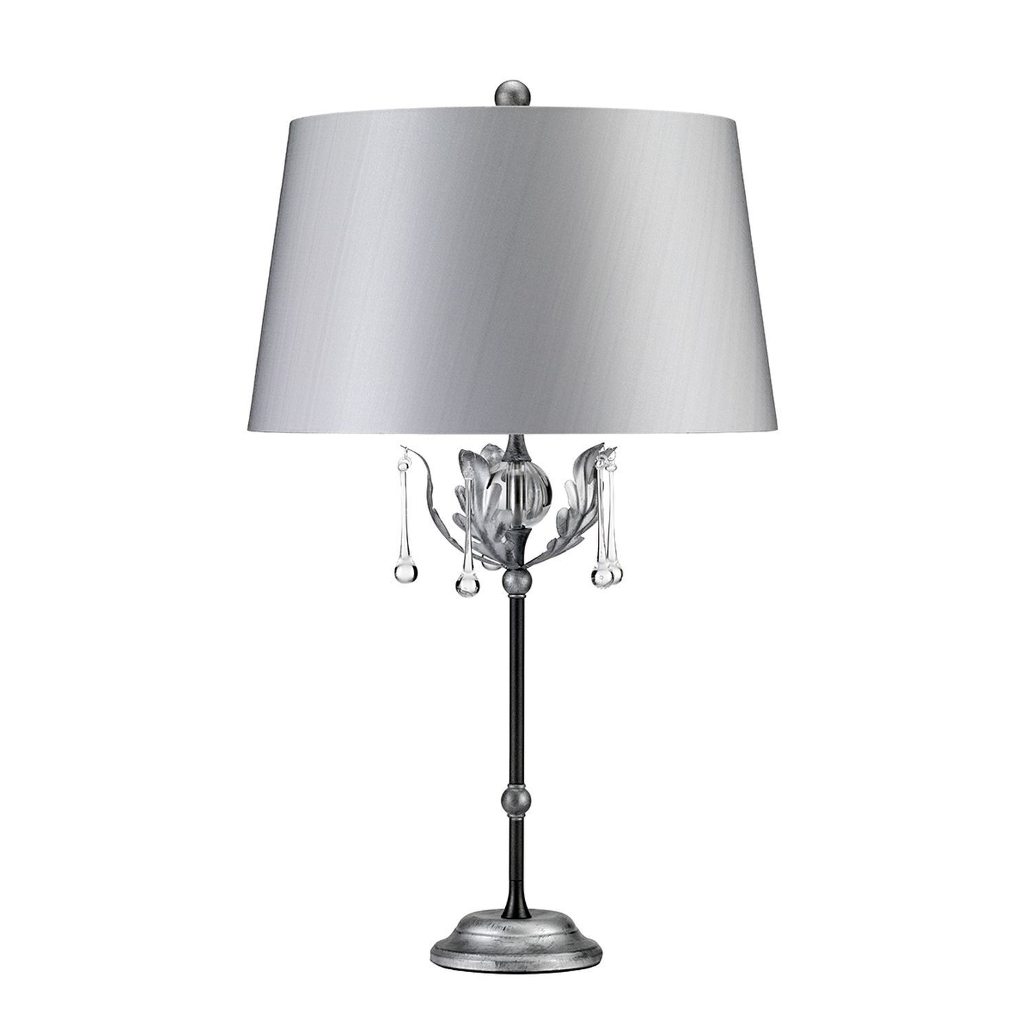 Tischlampe Hoch 72cm in Silber Stoff Schirm GOTICA