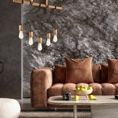 Pendellampe Holz 5-flmg lang Esstisch vielseitig