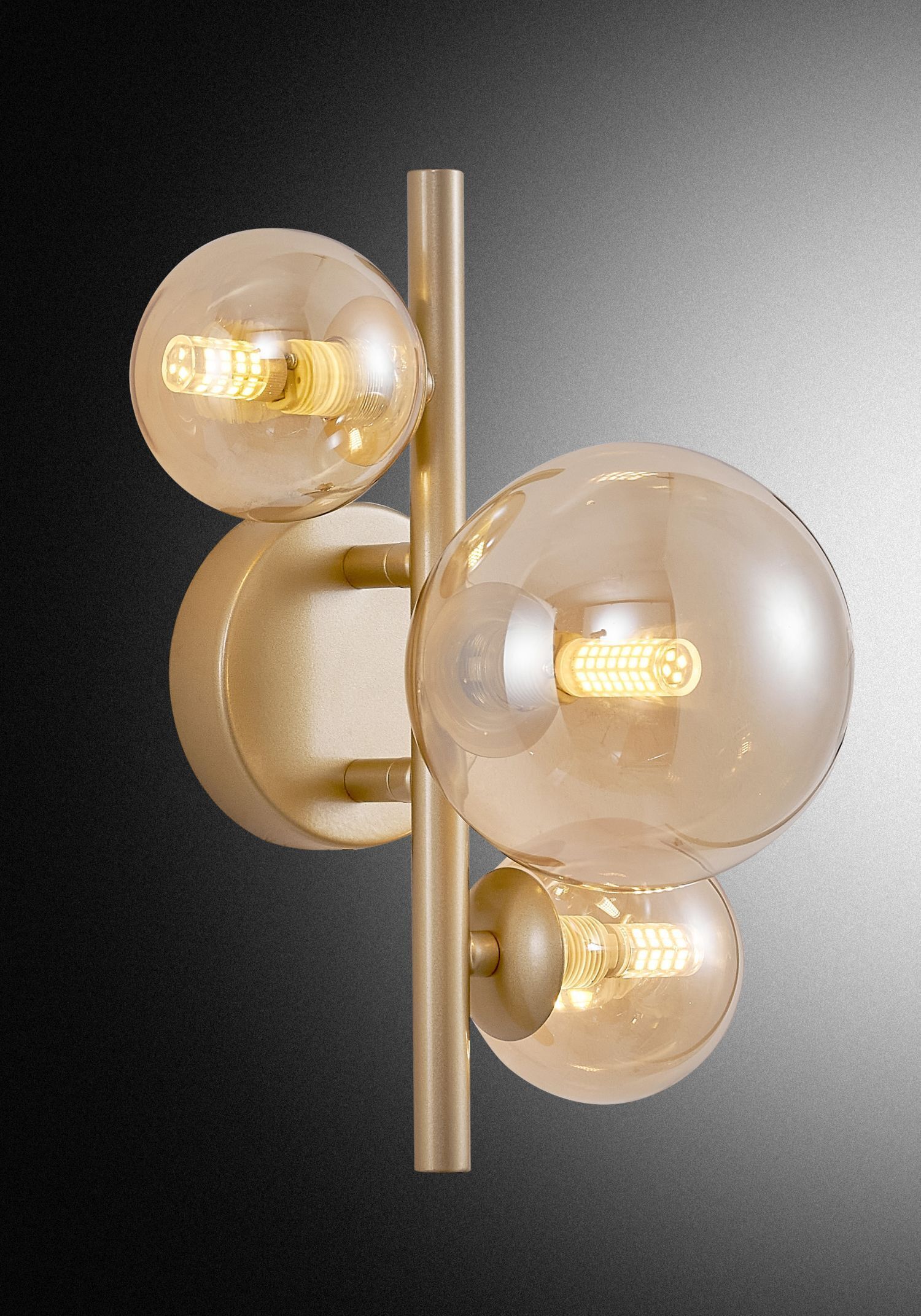 Wandlampe Rauchglas H: 40 cm in Gold Creme 3x G9 Retro