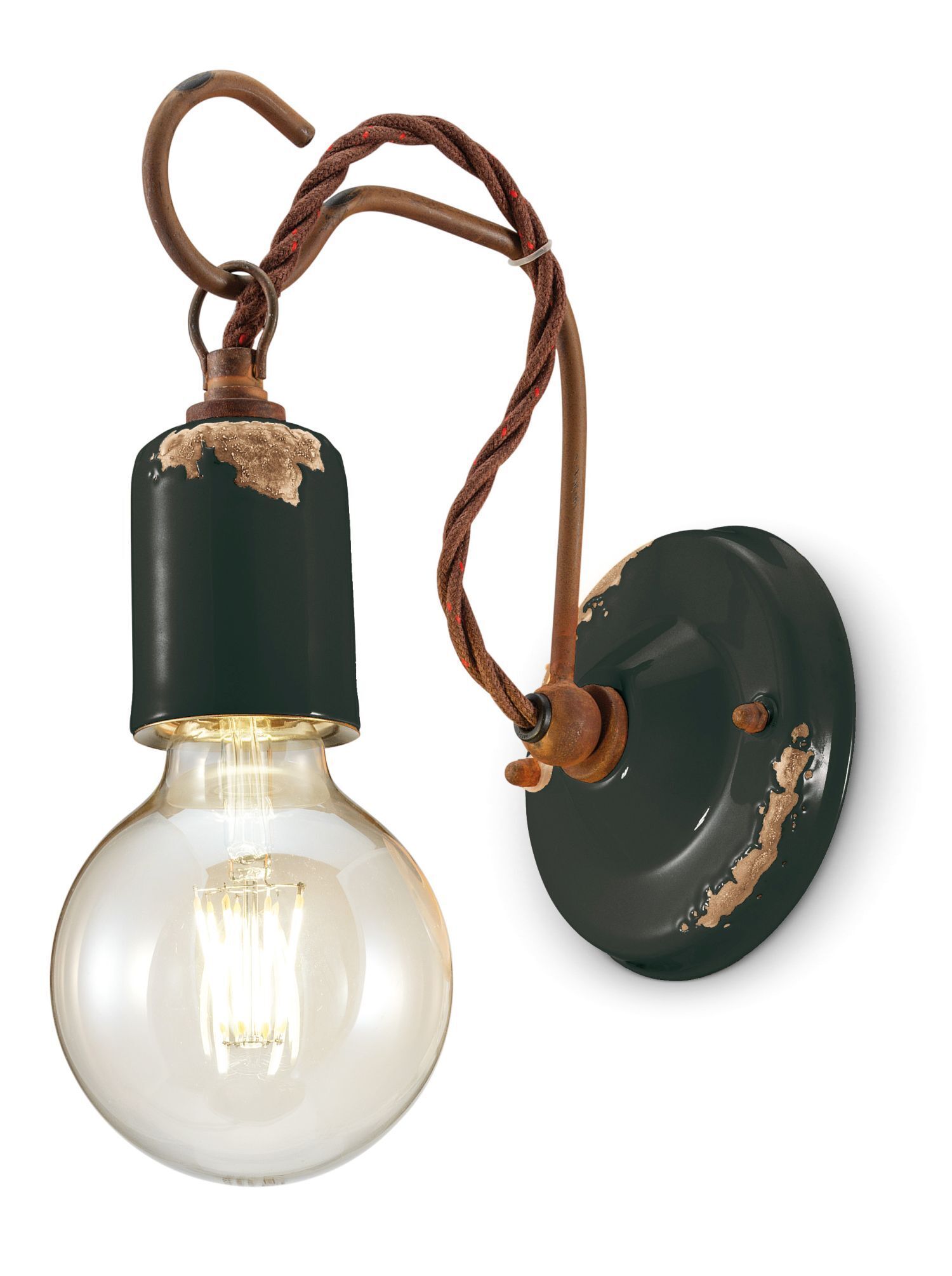 Wandlampe Metall E27 H: 18 cm Schwarz Shabby Antik