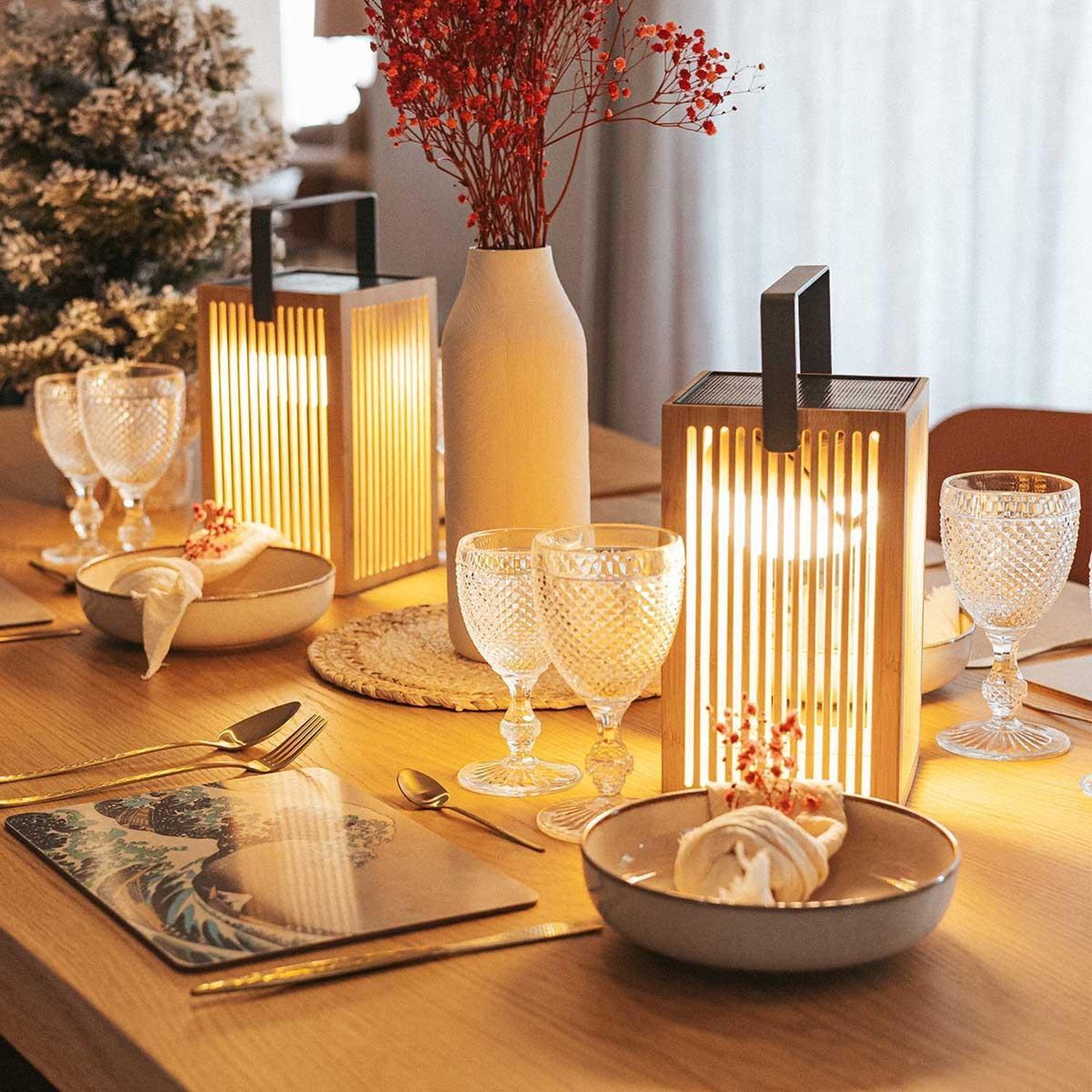 LED Tischleuchte Holz Metall 24 cm IP54 2700K kabellos Outdoor