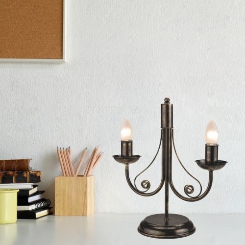 Tischlampe Metall Schwarz Rustikal H:36cm Antik