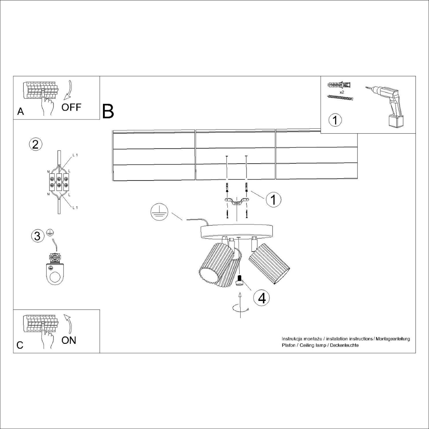 Deckenlampe Modern in Creme Ø 19,5 cm schwenkbar 3x GU10 Alu