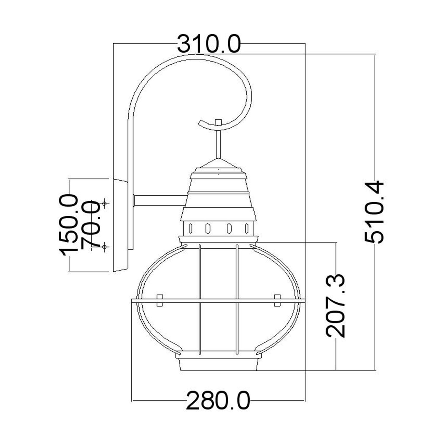 Außenwandlampe Kugelschirm Aluminium Glas 51 cm hoch IP44