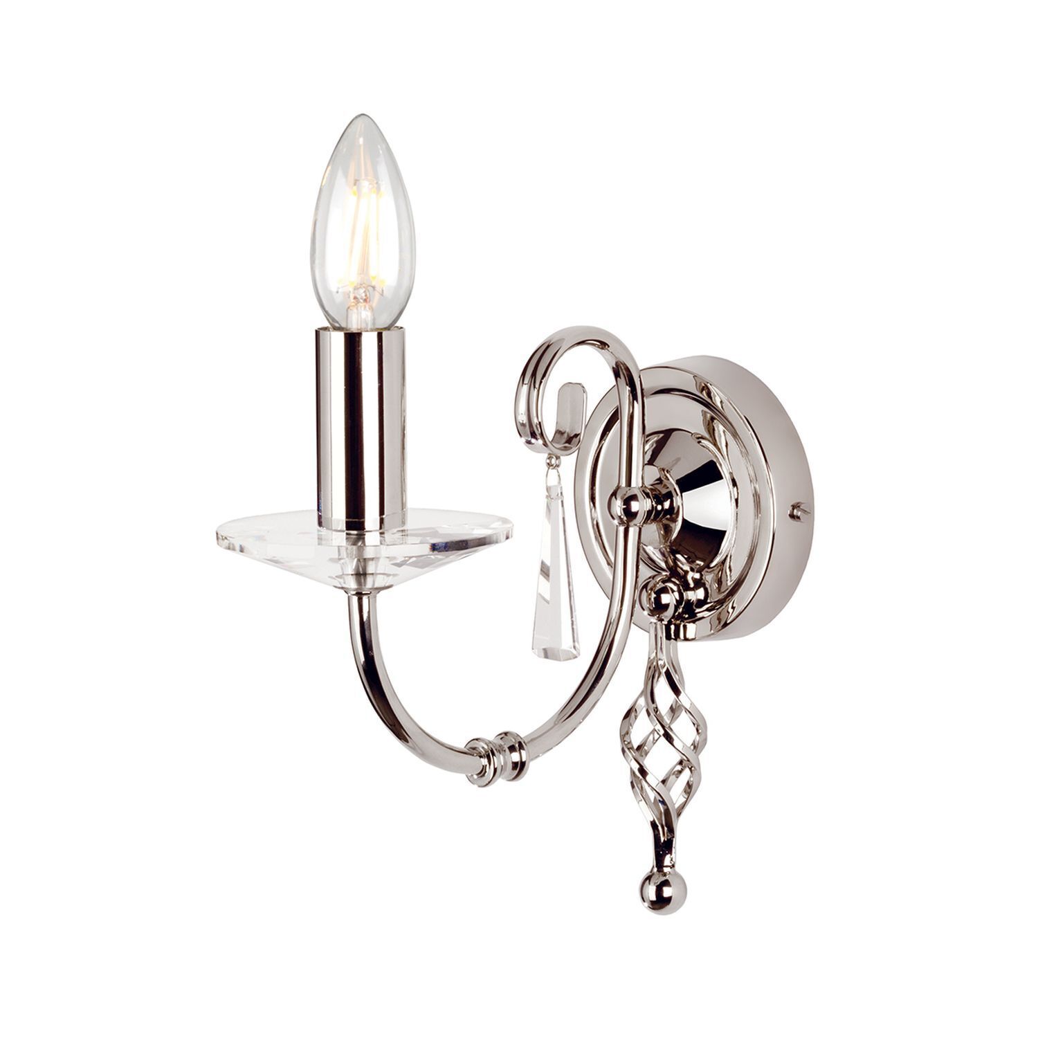 Wandlampe CANDELA in Nickel mit Kristall Klassisch