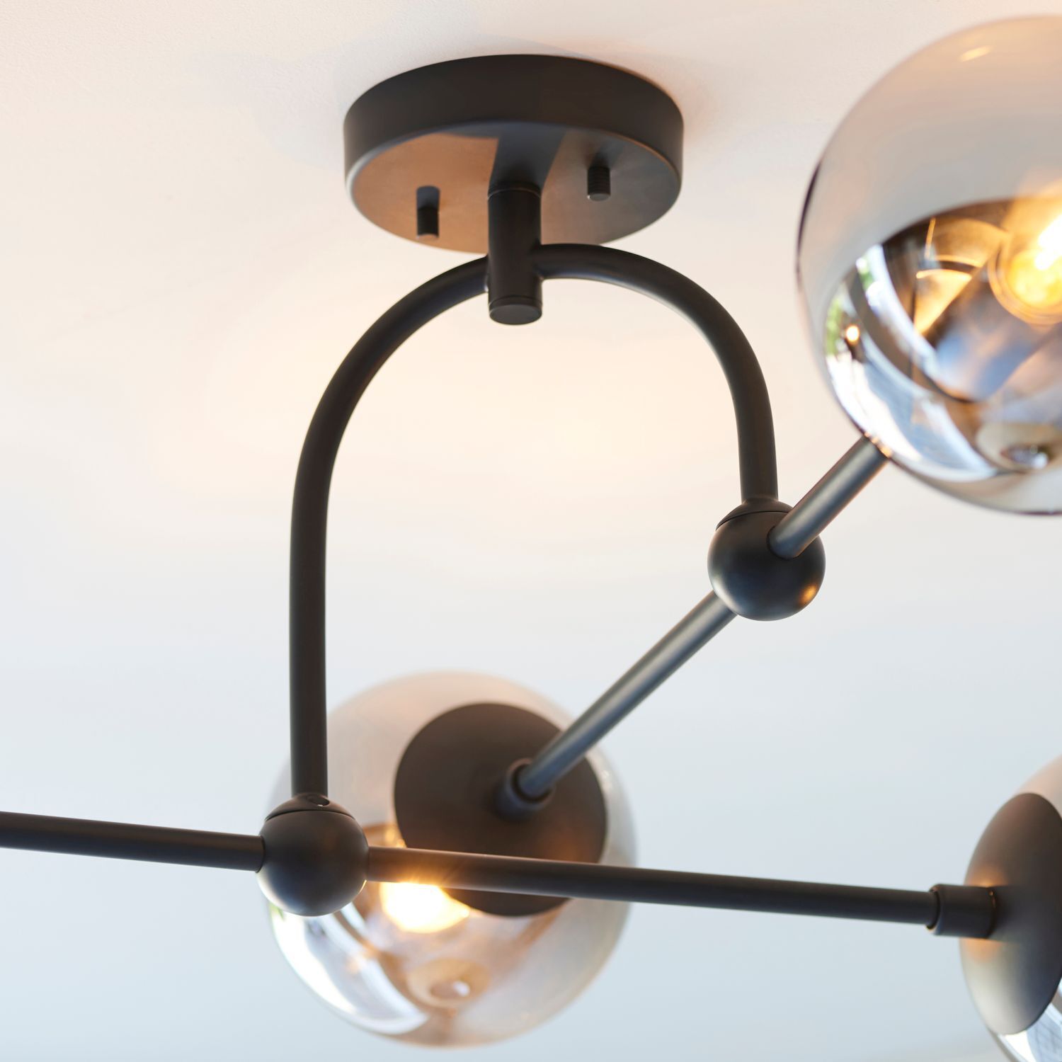 Deckenlampe Metall Rauchglas B: 70,5 cm Schwarz Grau 4x E14