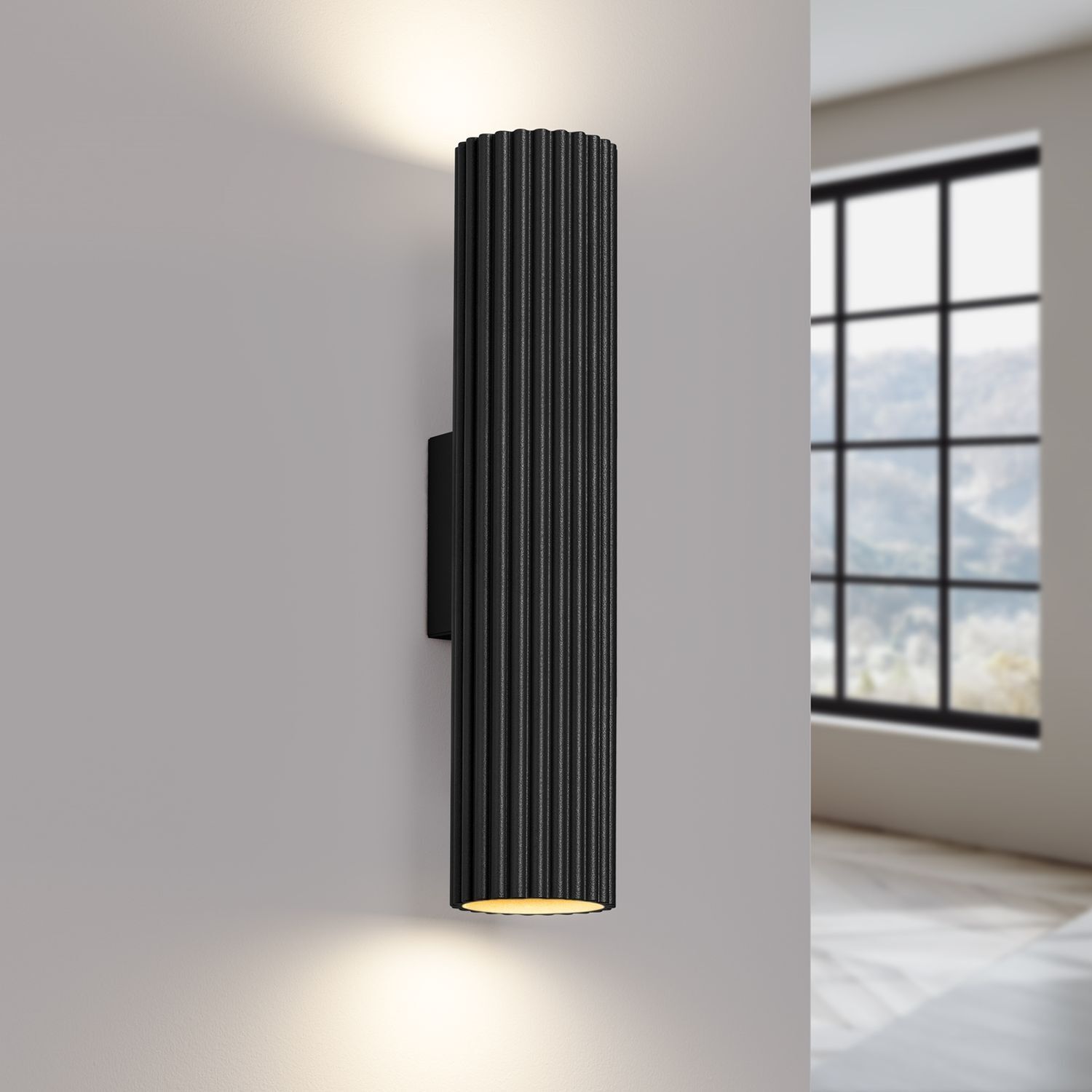 Wandleuchte Schwarz H: 30 cm GU10 2-flammig Aluminium Up Down