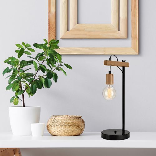 Schwarze Tischleuchte Holz 56cm vielseitig AMIDA