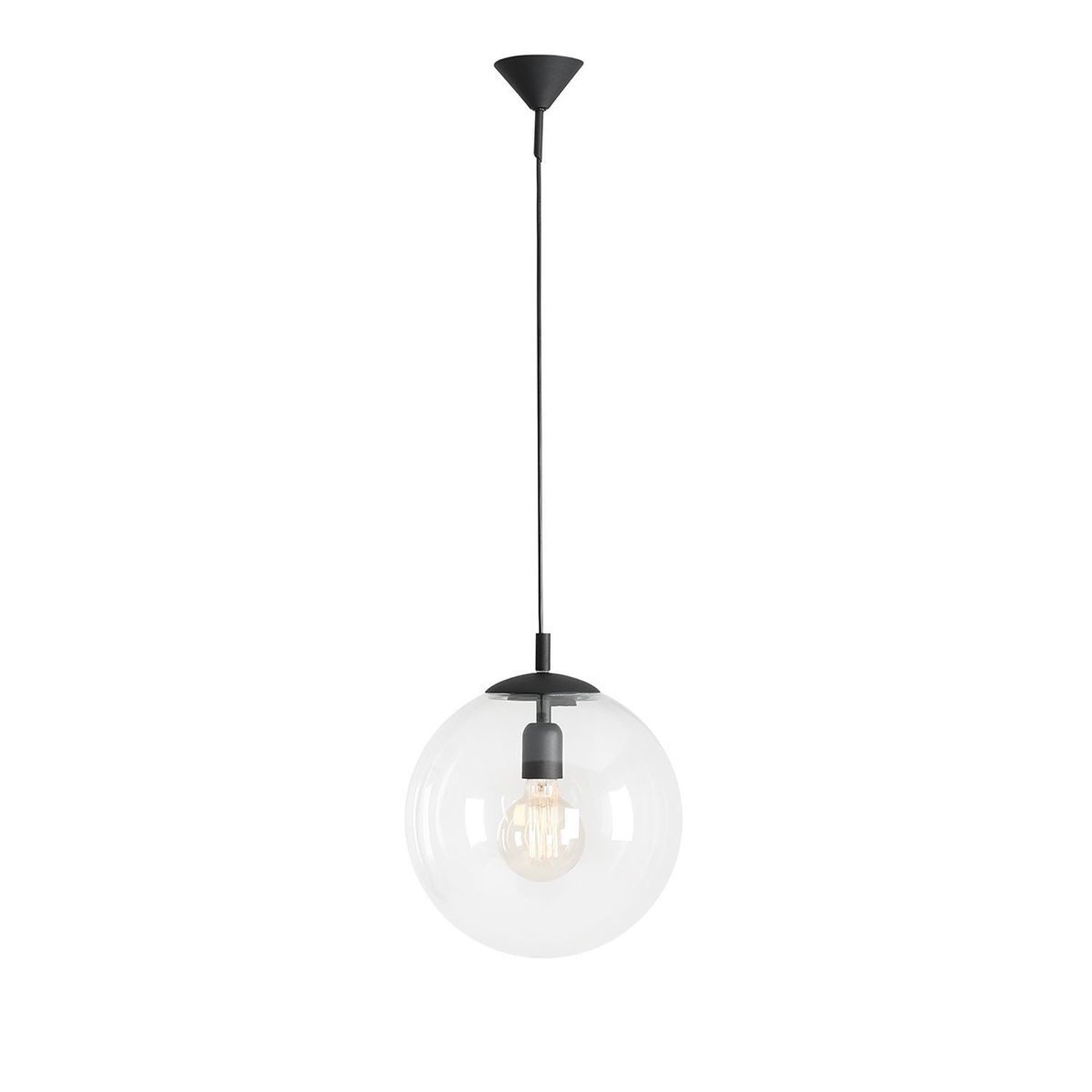 Pendelleuchte rund E27 Metall Schwarz Glaskugel 30 cm