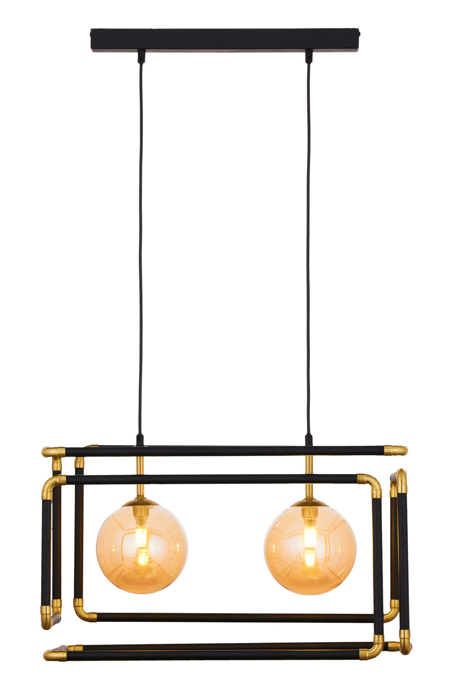 Pendelleuchte Metall Glas in Schwarz Bernstein G9 54 cm