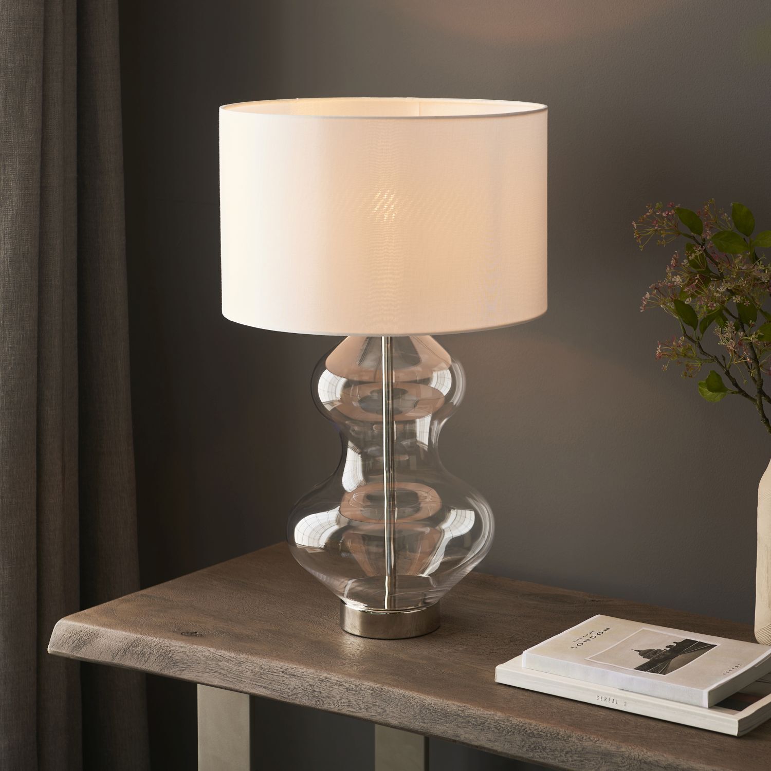Tischlampe Touch Dimmer 57,8 cm Glasfuß E27 Weiß Messing