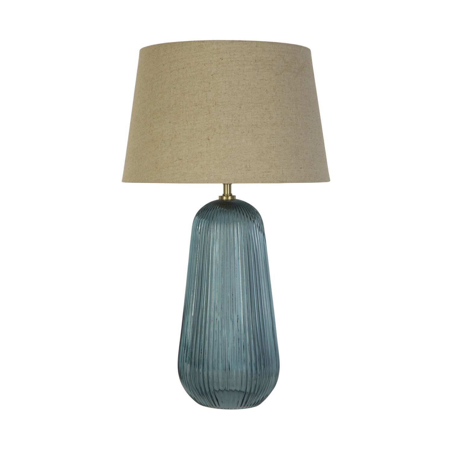 Tischlampe Stoff Glas E27 37 cm Blau Natur wohnlich