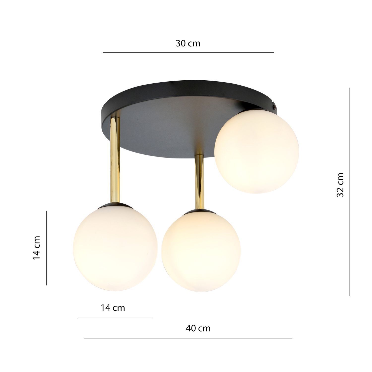 Deckenlampe Kugelschirme 3x E14 Schwarz Weiß Gold