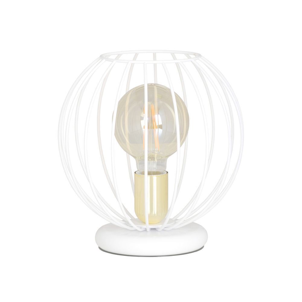 Tischlampe Weiß Metall rund 24 cm hoch Kugel Schirm E27