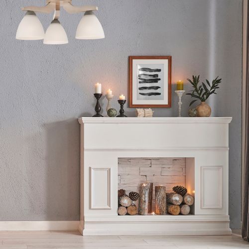 Deckenleuchte in Buche Weiß Holz Wohnzimmer