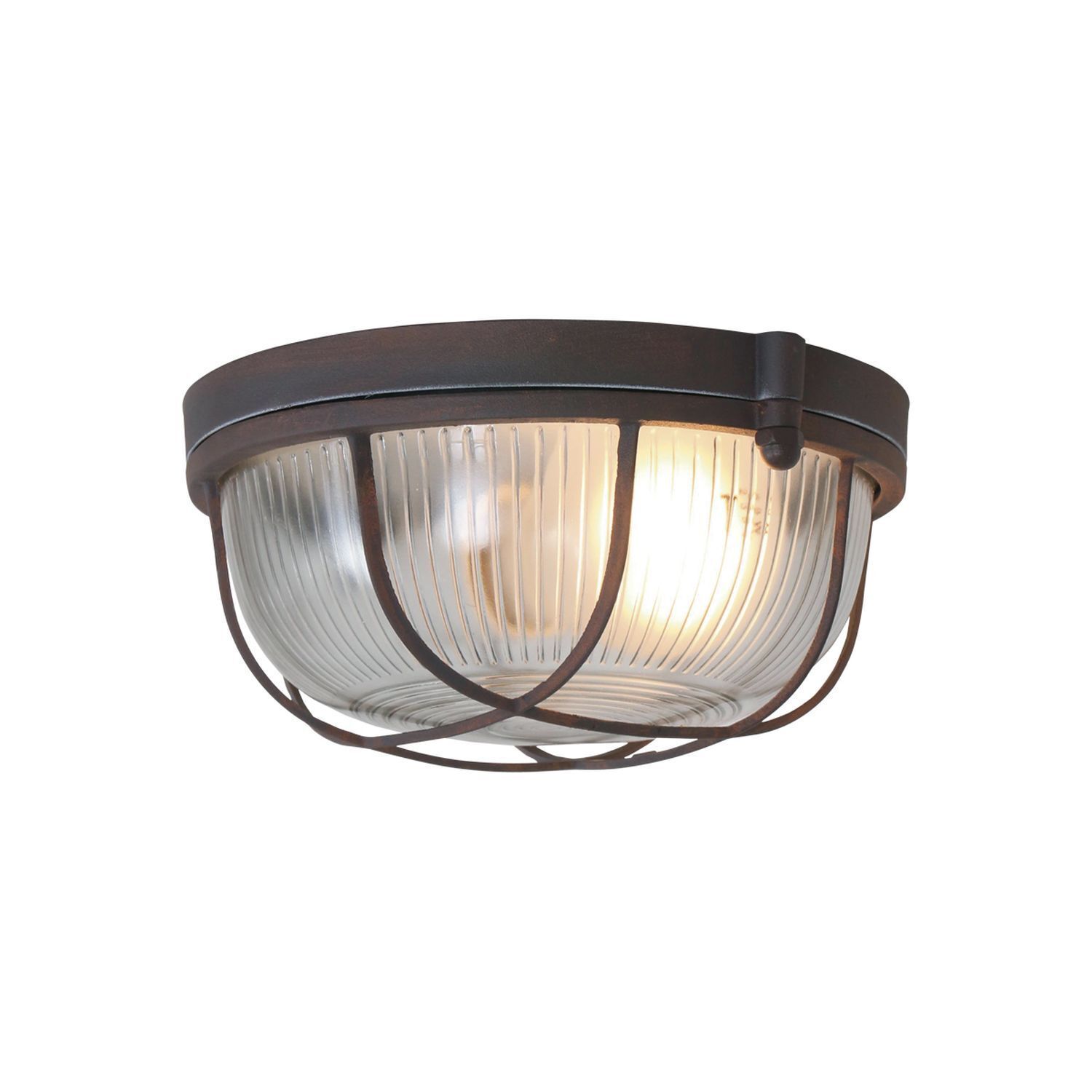 Runde Deckenlampe Braun Riffelglas Metall E27 Bullauge
