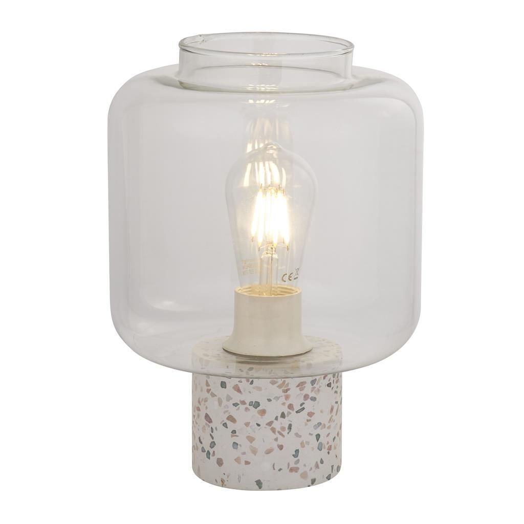 Tischlampe Weiß 28 cm klein Glas Beton Terrazzo E27