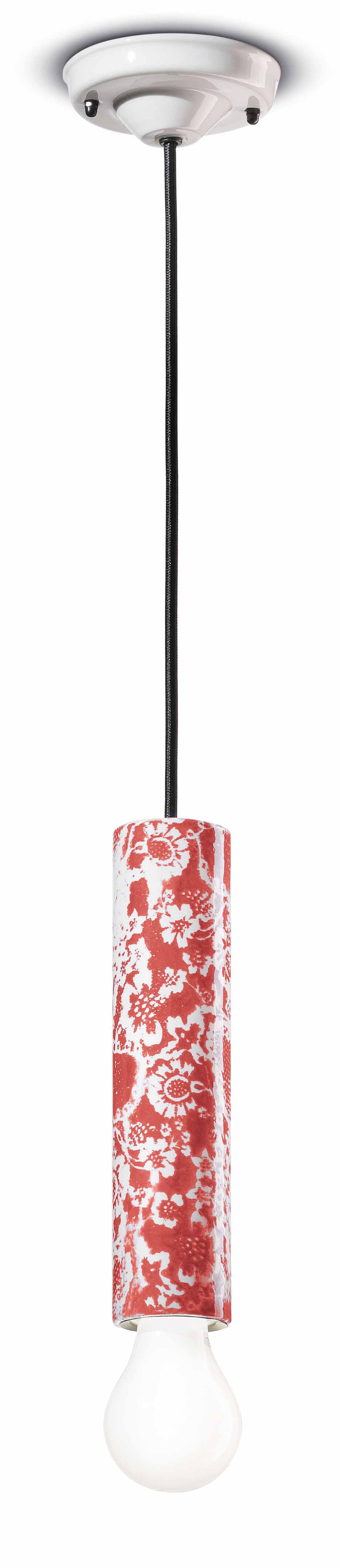 Pendelleuchte Keramik E27 D: 5,5 cm rund Rot Muster
