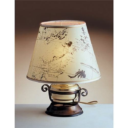 Kleine Tischlampe Creme Messing rund 34cm Maritim