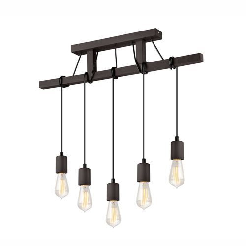 Braun Pendelleuchte Holz 5-flmg lang Esstisch