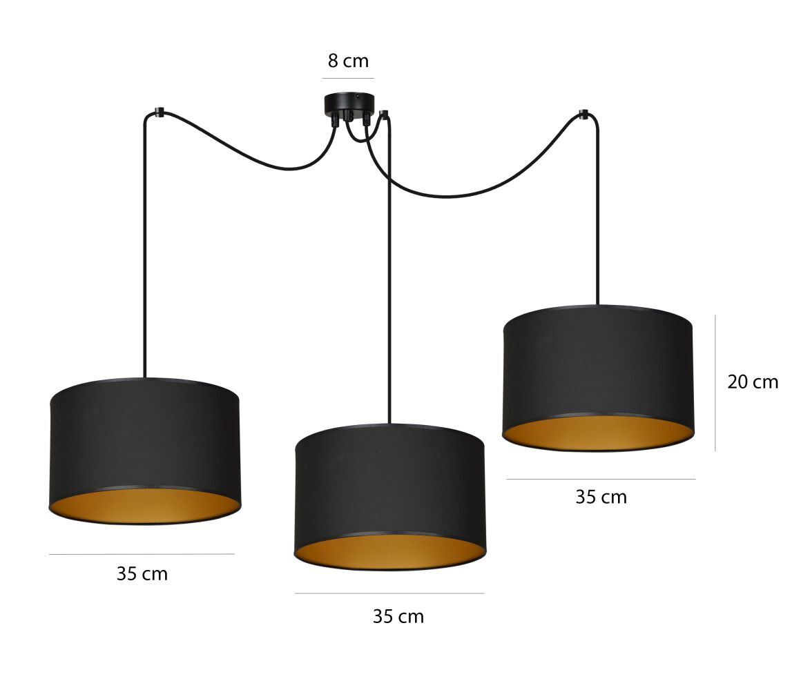 Hängelampe Schwarz Gold verstellbar 3 flammig Stoff E27