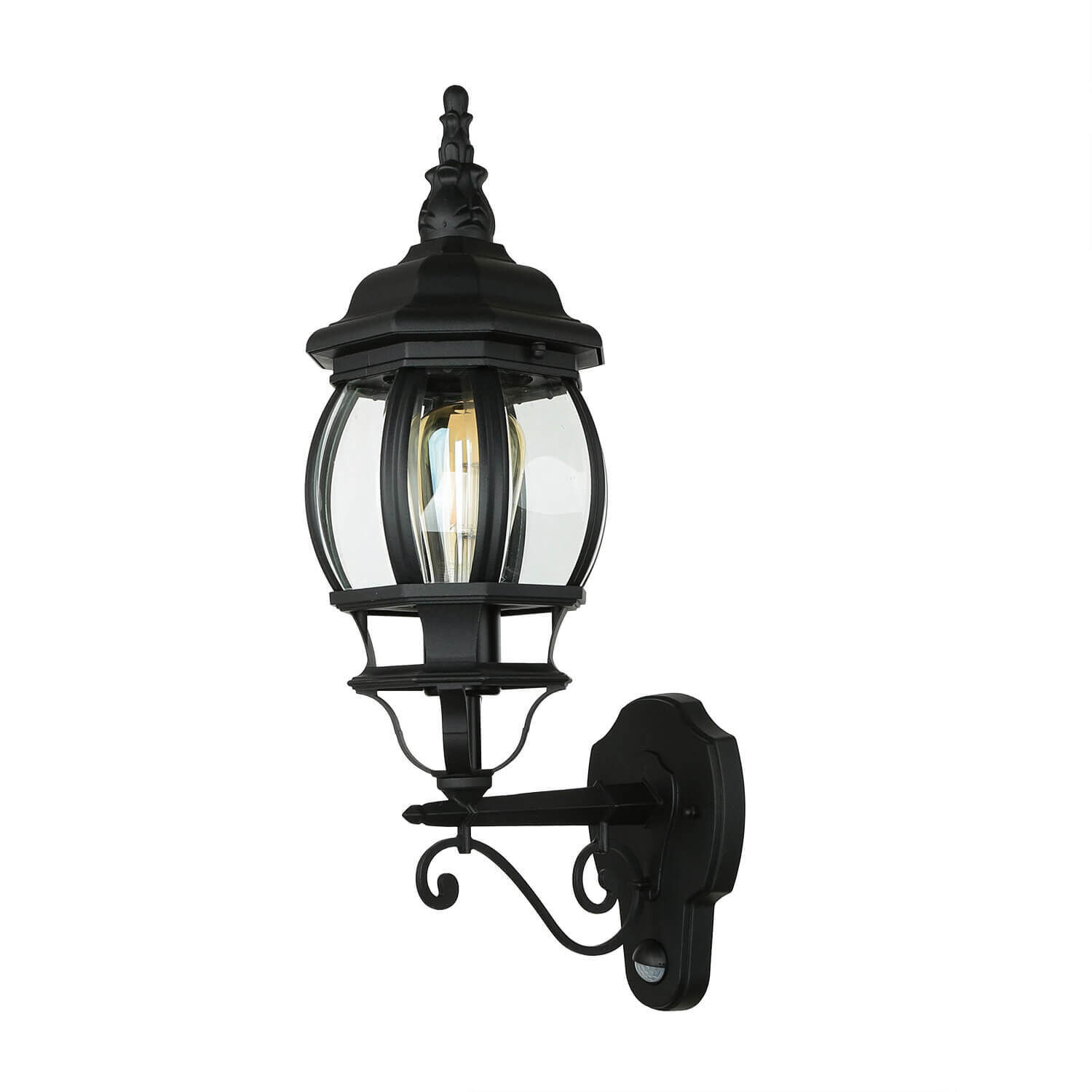 Außenwandlampe Schwarz E27 H: 54 cm Rustikal Glas Alu