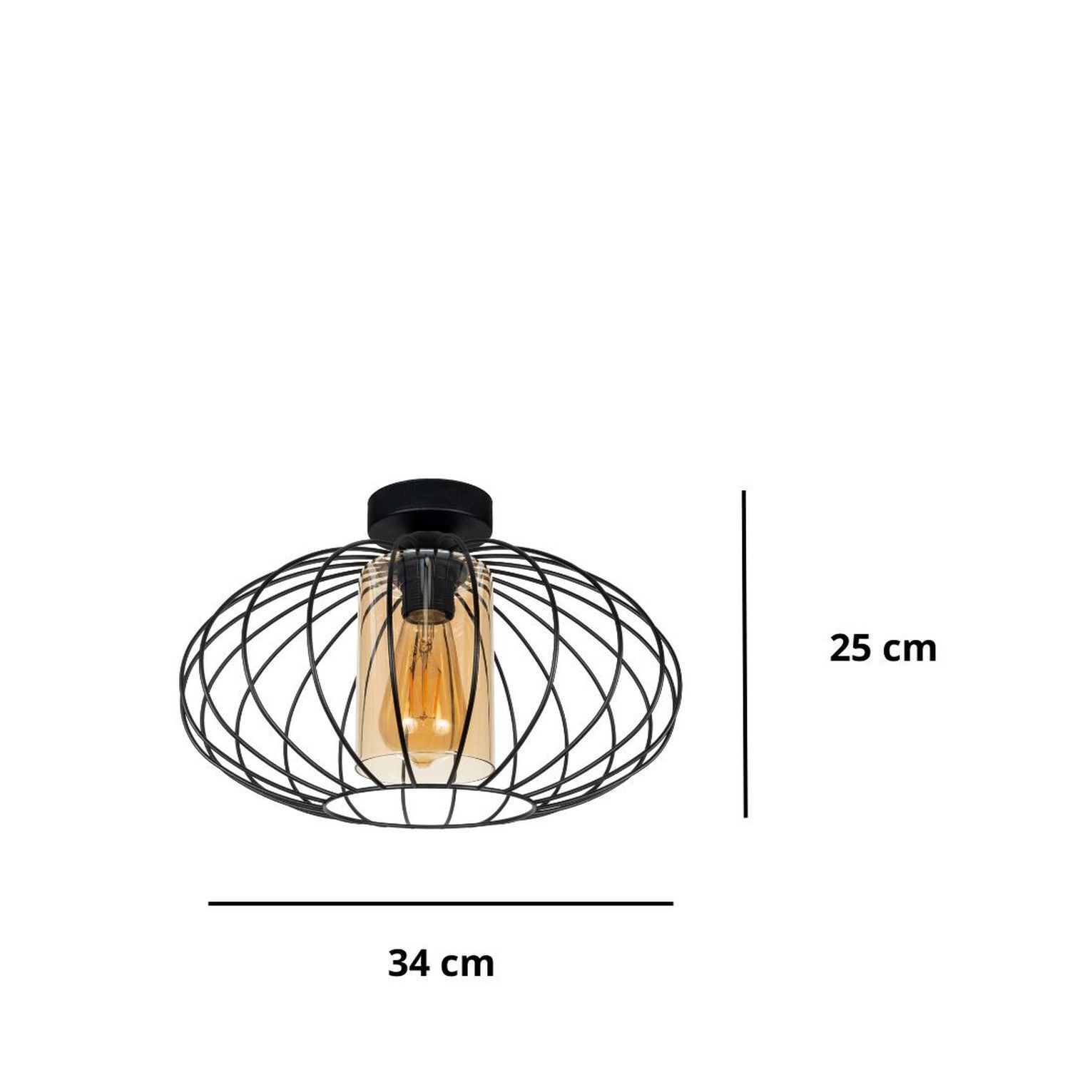 Deckenlampe E27 Ø34 cm Schwarz Honig blendarm Retro