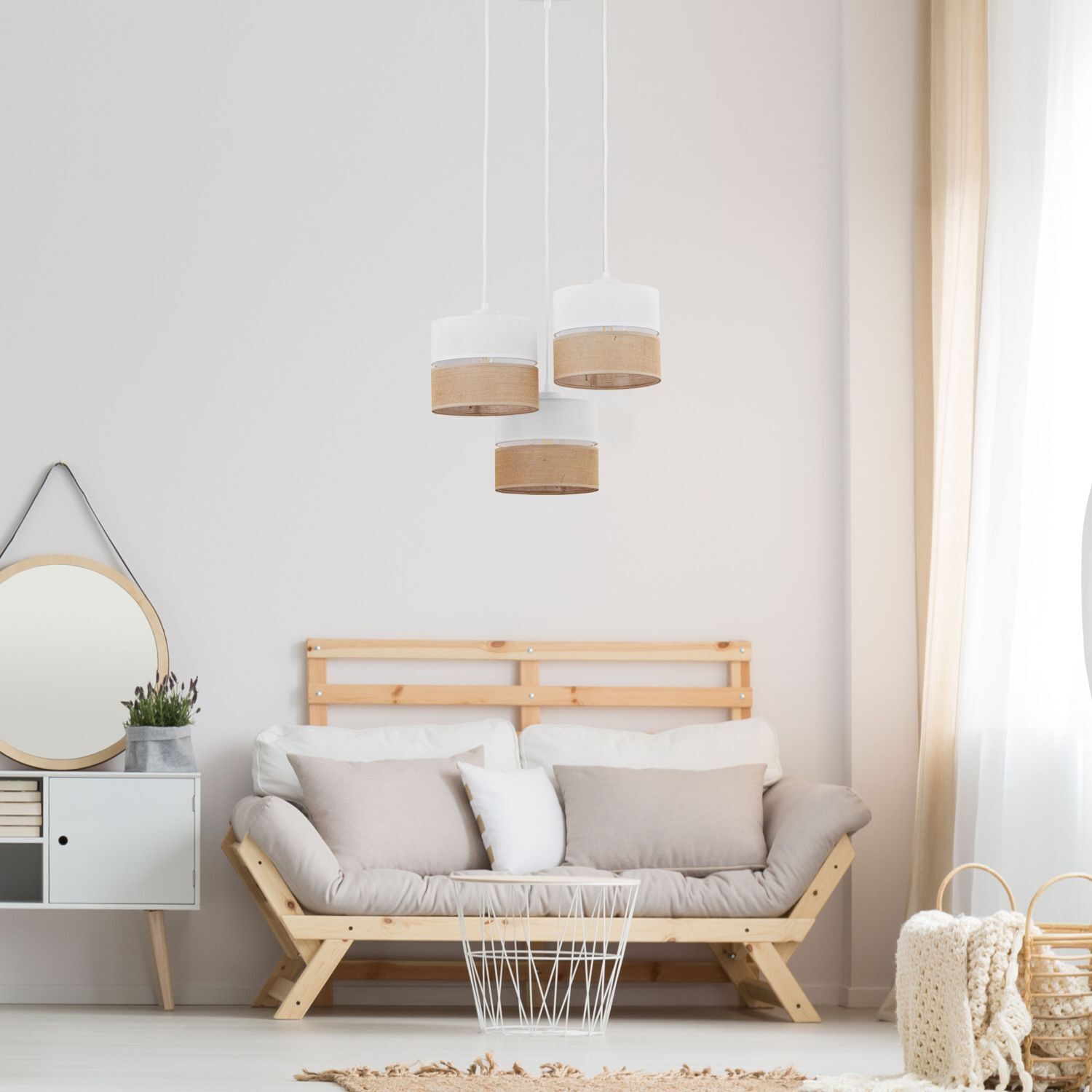 Pendelleuchte 3-flammig Stoff Jute Boho E27 Modern