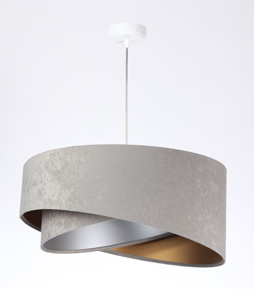 Runde Hängelampe E27 D: 50 cm Grau Gold Silber Stoffschirm