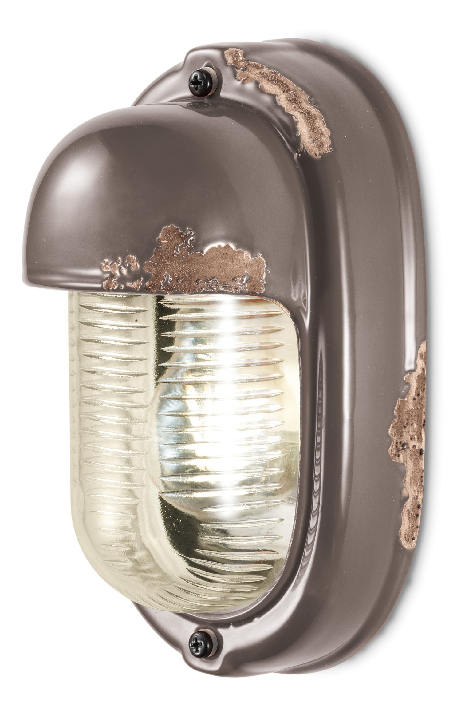 Badlampe Keramik Glas 24 cm hoch Taupe Shabby Antik E27