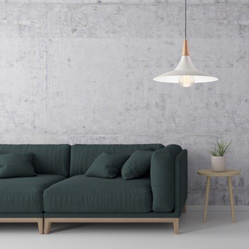 Pendelleuchte Esszimmer Weiß Holz rund Retro