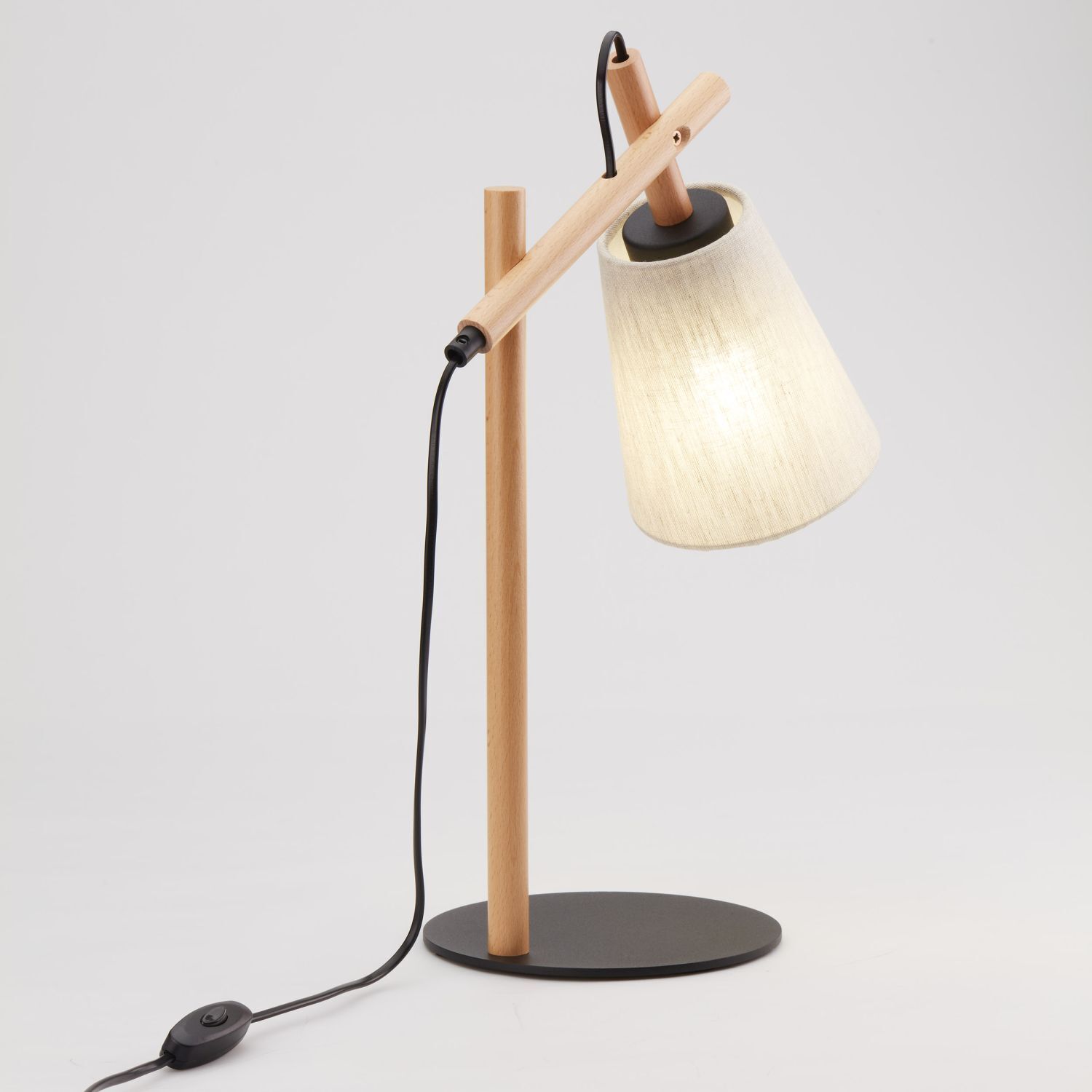 Tischlampe Skandinavisch Holz Leinen 46 cm E27