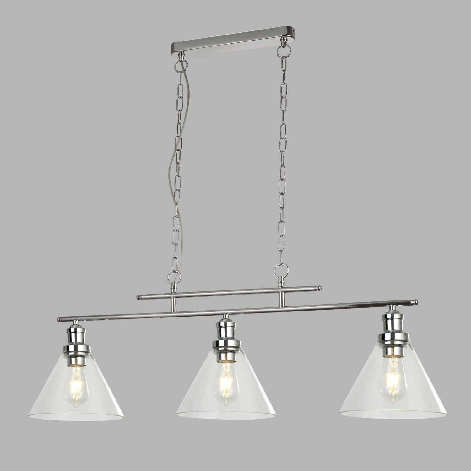 Hängeleuchte 3-flammig Chrom Klar E27 Vintage Design