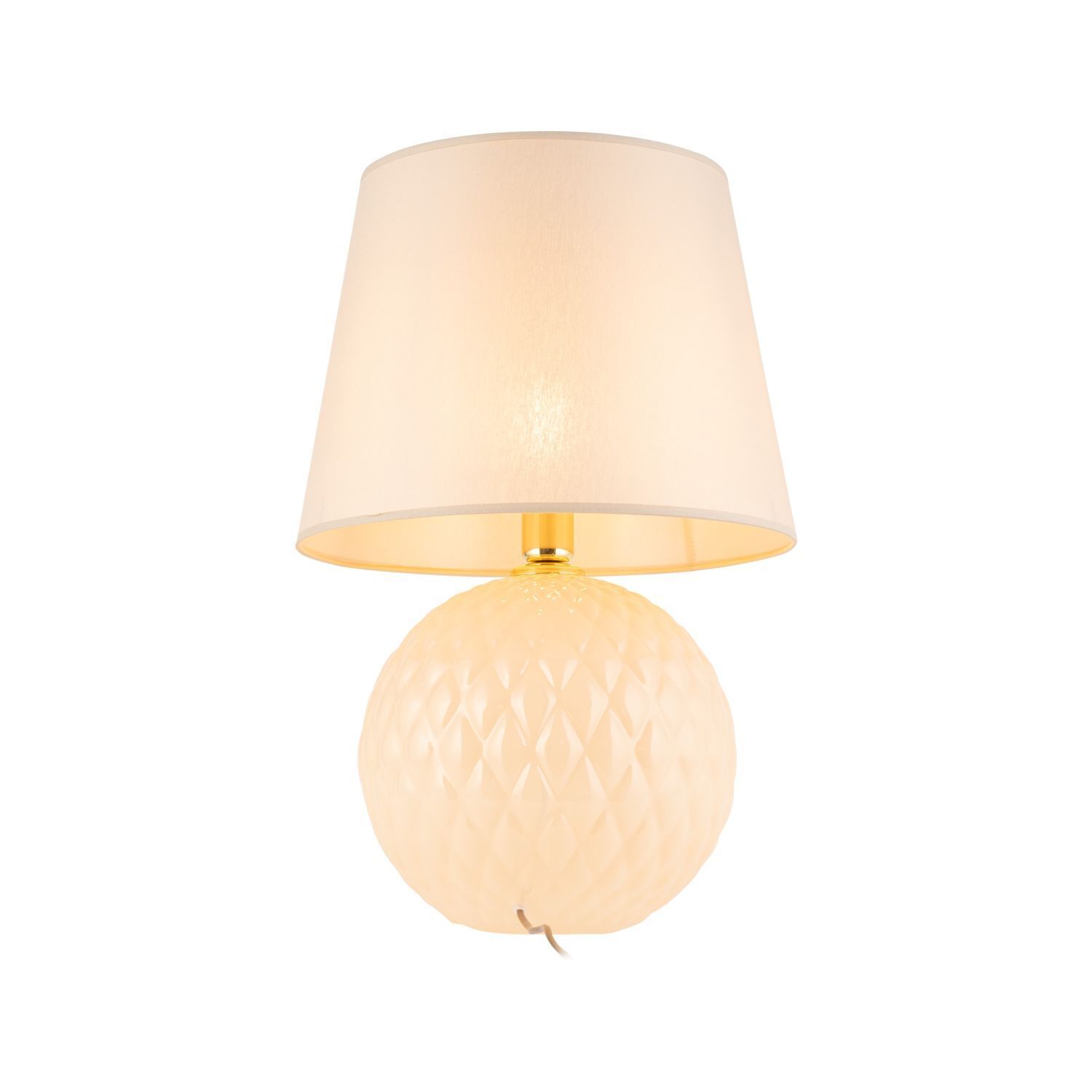 Nachttischlampe Glas Stoff 60 cm Klassisch E27 Ecru Beige
